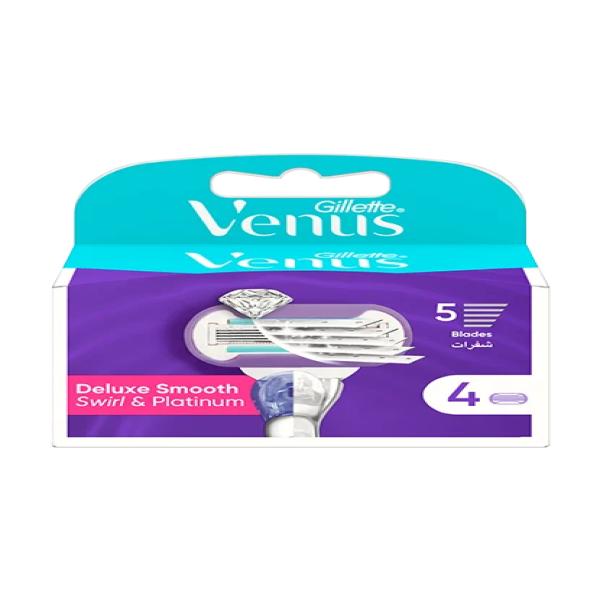 GILLETE VENUS DELUX SMOOTH SWIRL & PLATINUM 5 BLADES 4 PCS