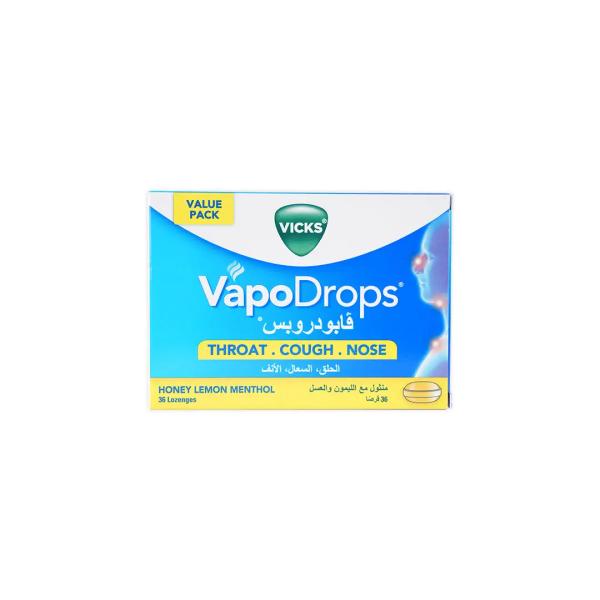 VICKS VAPODROPS HONEY LEMON MENTHOL 36 LOZENGES