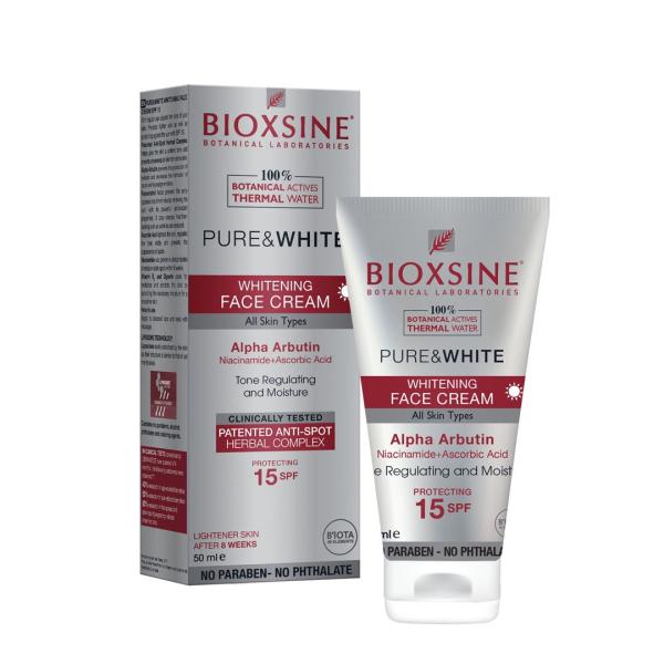 BIOXSINE PURE & WHITE WHITENING FACE CREAM 15SPF 50 ML