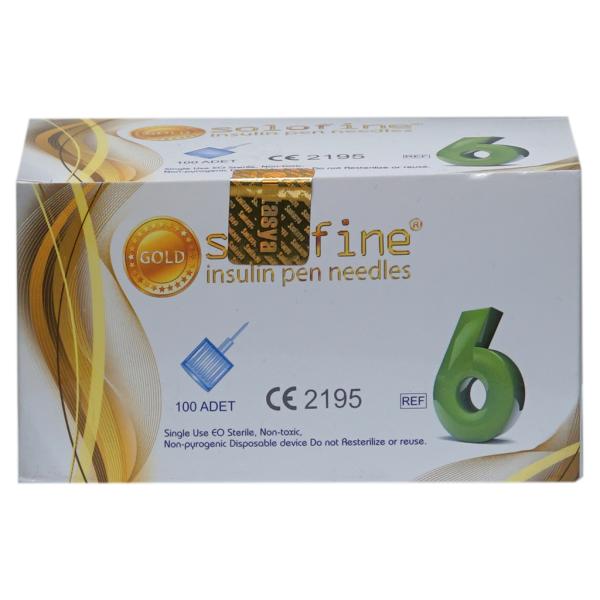 SOLOFINE INSULIN 6 PEN NEEDLE 100 PCS